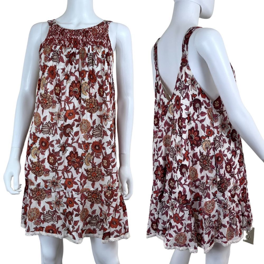 Free People Oh Baby Women Size XS Bady Doll Floral Smock Mini Swing Cotton Dress